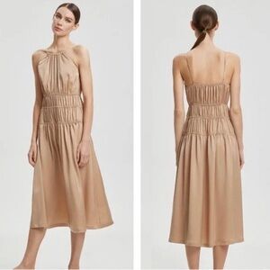 Women's Midi Halter Shirred Waist Dress - Beige